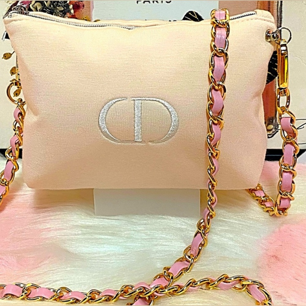 🔥NWOT CHRISTIAN DIORS COSMETIC BAG PINK CHAIN CROSSBODY BAGS/NIB 689 MITZAH DIOR - Picture 2 of 16